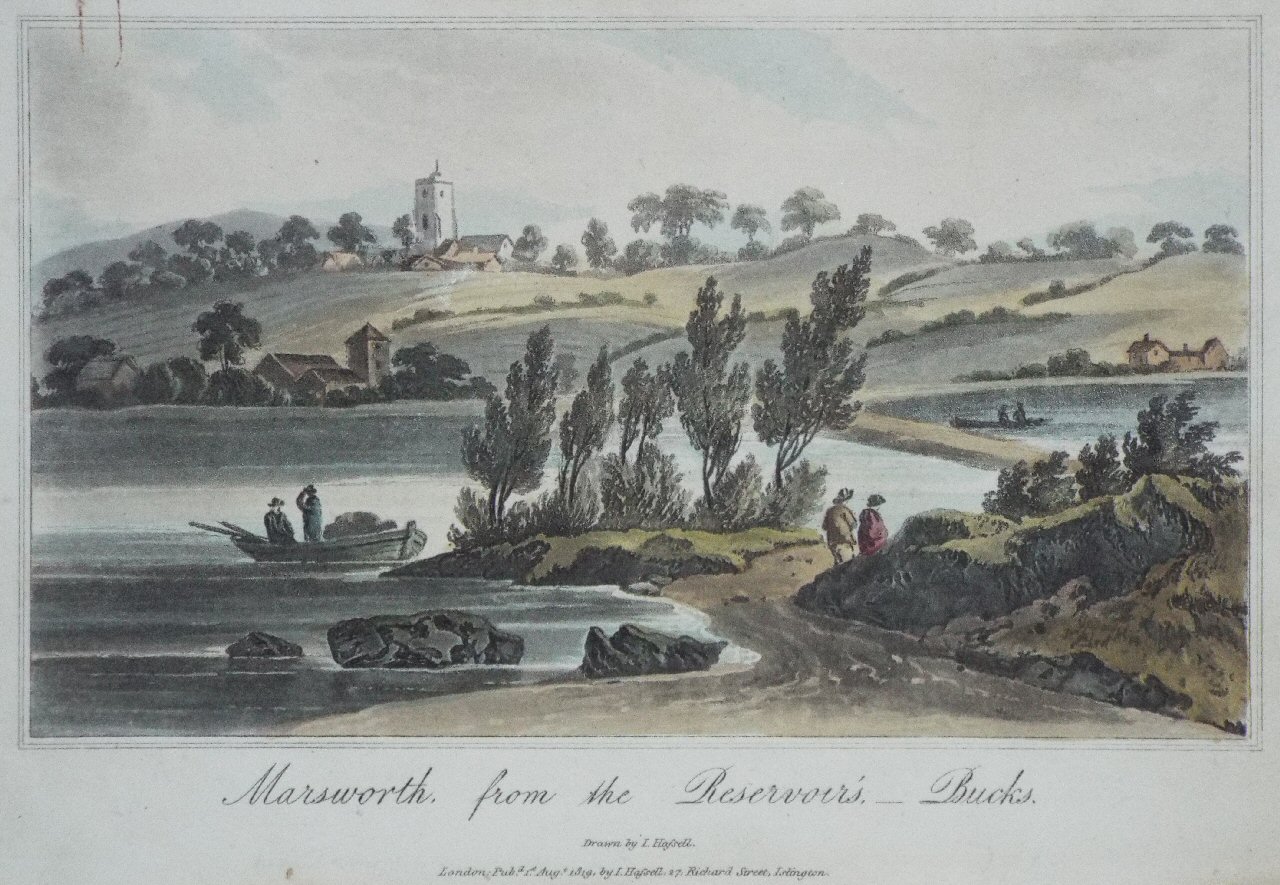 Aquatint - Marsworth, from the Reservoirs, Bucks. - Hassell